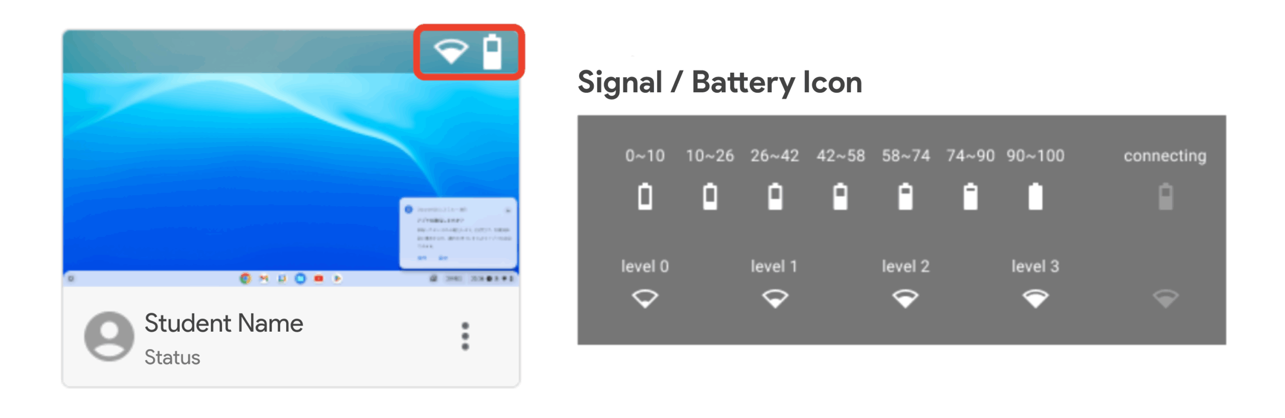 Battery level and communication status at a glance! Offering a monitoring function for more stable class operation.